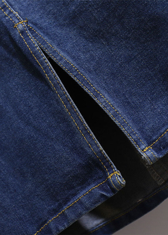 Navy Pockets Elastic Waist Patchwork Denim a Iine Skirts Fall