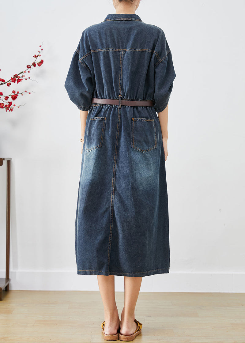 Navy V Neck Denim Holiday Dress Spring