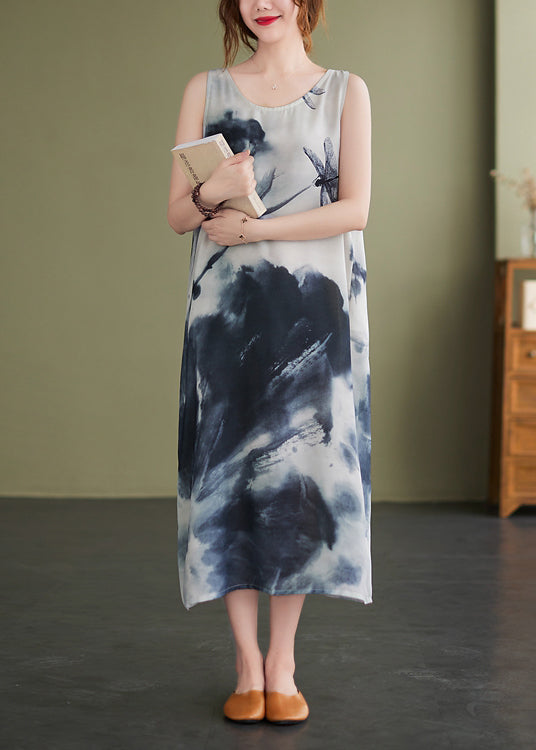O-neck Ink Print Vacation Dresses Sleeveless