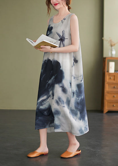 O-neck Ink Print Vacation Dresses Sleeveless