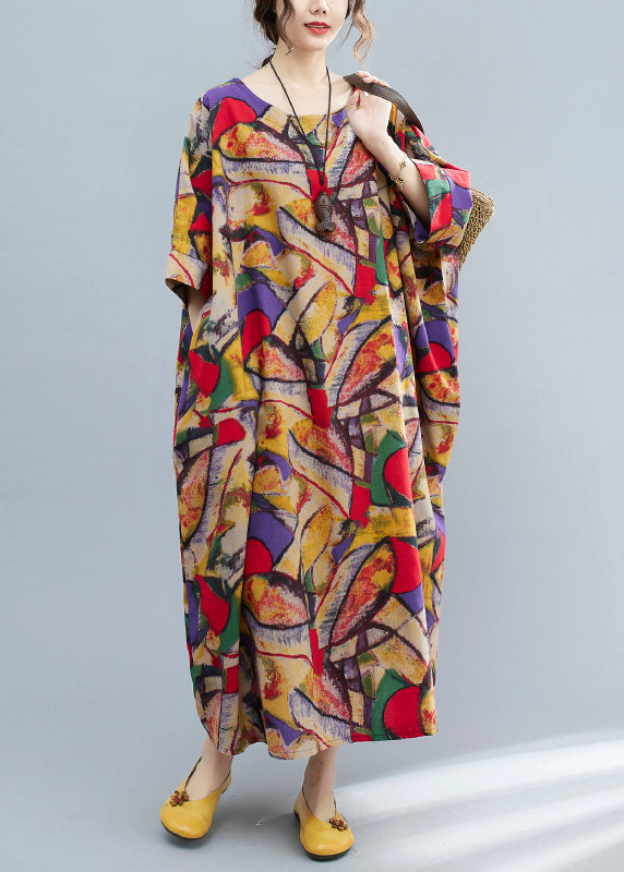 O-neck Print Pockets Vacation Dress Summer