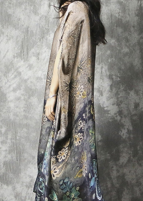 O-neck Print Silk Vacation Dress Batwing Sleeve