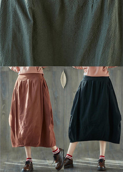 Orange Cinched Lantern Cotton Linen Skirts Summer