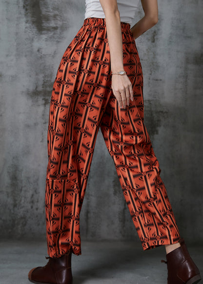 Orange Oversized Print Cotton Pants Summer