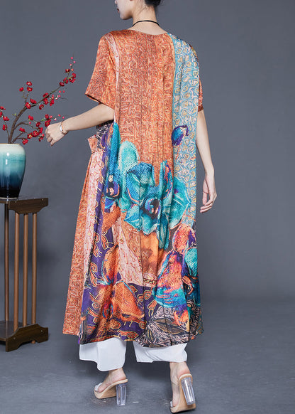 Orange Oversized Print Pockets Silk Vacation Dresses Summer