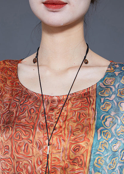 Orange Oversized Print Pockets Silk Vacation Dresses Summer