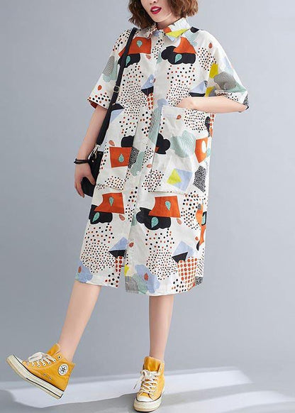 Orange Print Cotton Pockets Summer Dresses