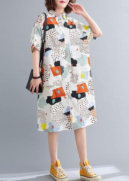 Orange Print Cotton Pockets Summer Dresses