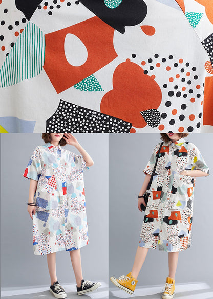 Orange Print Cotton Pockets Summer Dresses