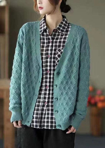 Orange Red V Neck Button Fall Knit Sweater Coat