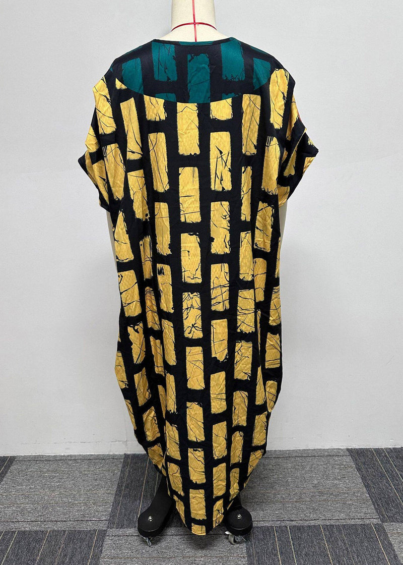 Orange V Neck Plaid Holiday Long Dress Summer