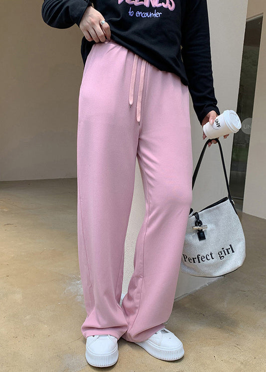 Pink Draping High Waist Spandex Straight Pants Fall