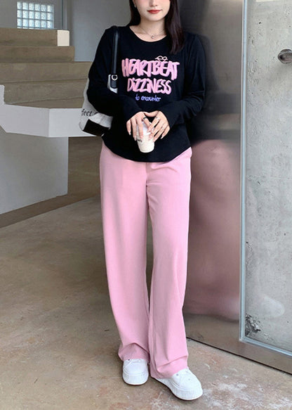 Pink Draping High Waist Spandex Straight Pants Fall