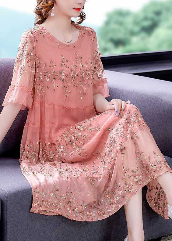 Pink O-neck Patchwork Print Tulle Party Dress Summer