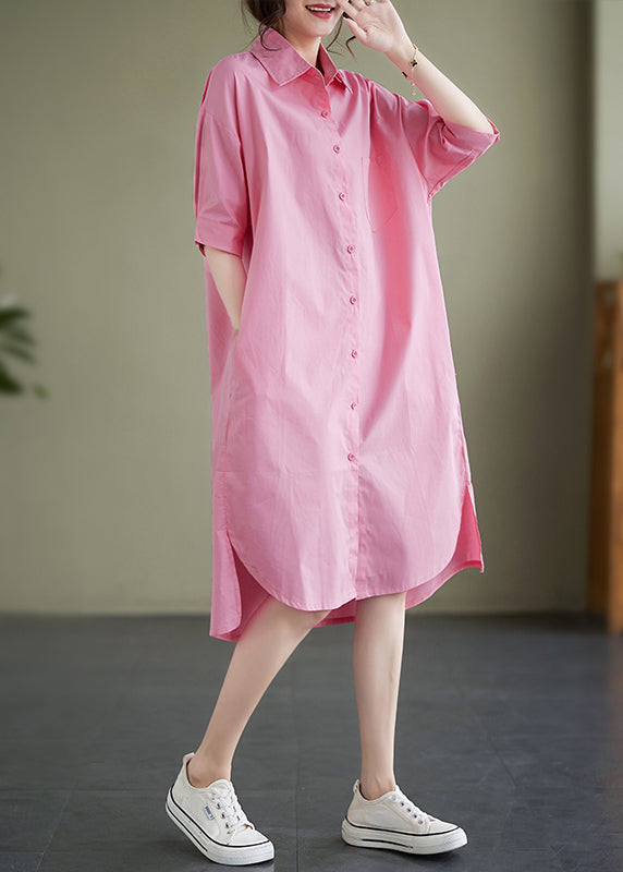 Pink Peter Pan Collar Cotton Shirts Dress Summer