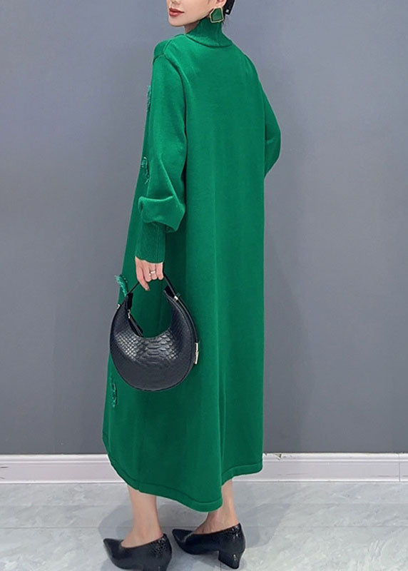 Pink V Neck Knit Long Dress Long Sleeve