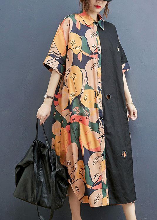 Print Patchwork Cotton Asymmetrical Designside Open Summer Maxi Dress