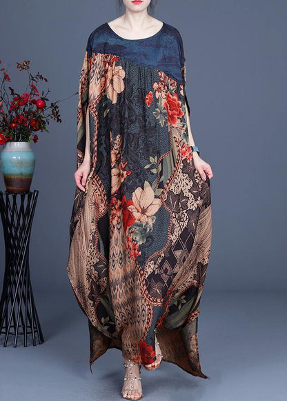Print Asymmetrical Design Patchwork Silk Vacation Dresses Summer