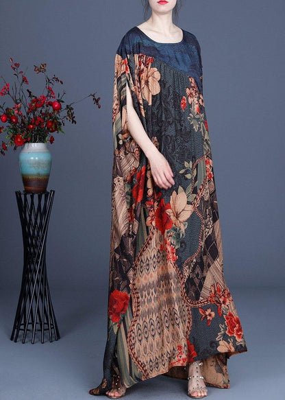 Print Asymmetrical Design Patchwork Silk Vacation Dresses Summer