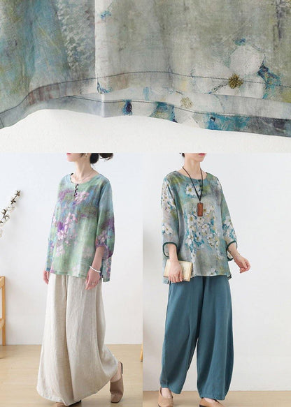 Purple Button Print Fall Three Quarter Sleeve Top