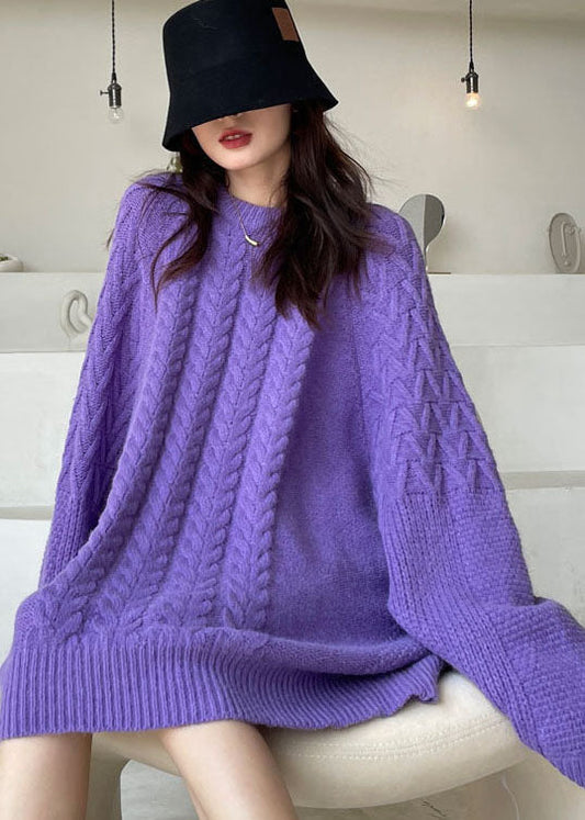 Purple Knit Sweater Dress Winter