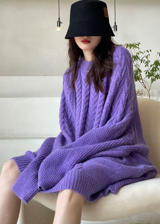 Purple Knit Sweater Dress Winter