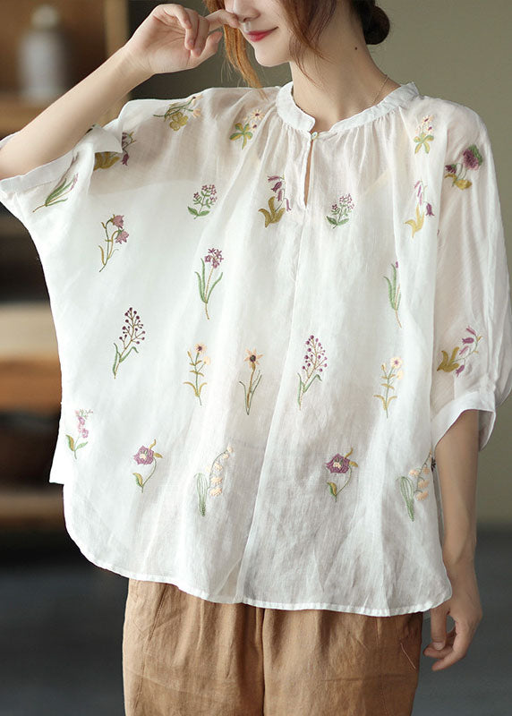 Purple Embroideried Loose Fall Three Quarter Sleeve Top