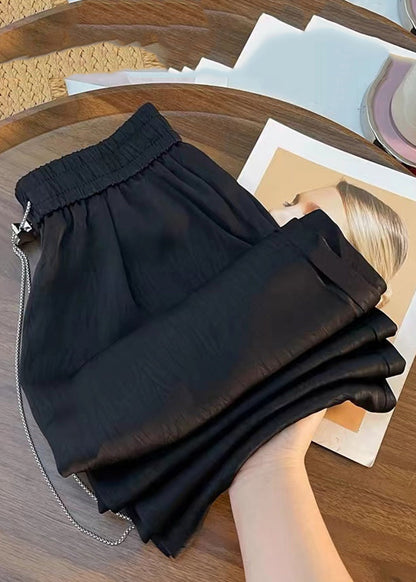 Purple Print Elastic Waist Silk Cotton Wide Leg Pants Fall