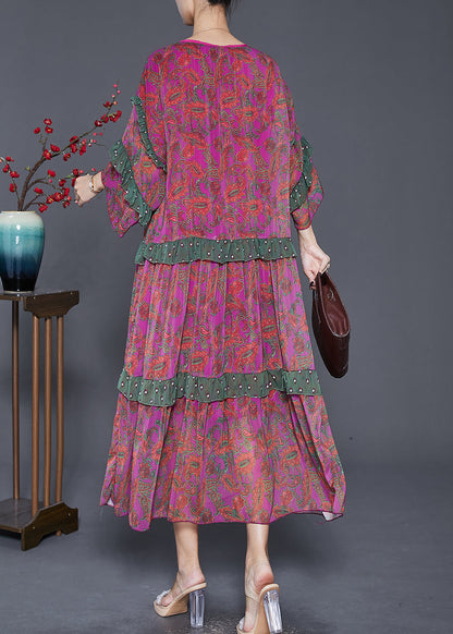 Purple Red Print Ruffled Chiffon Party Dress Summer