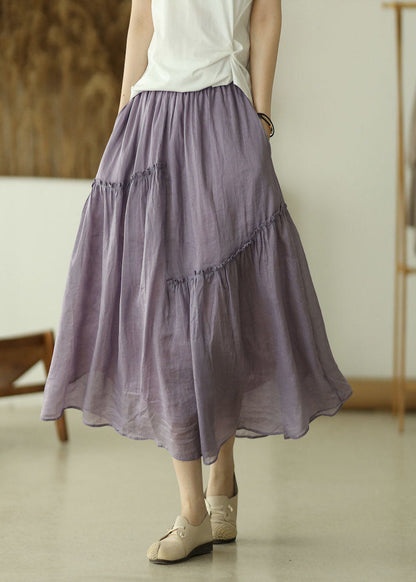 Green Stripes Elastic Waist Asymmetrical a Line Skirts Spring