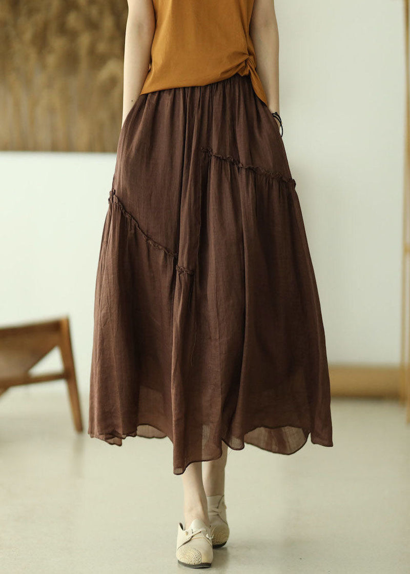 Green Stripes Elastic Waist Asymmetrical a Line Skirts Spring