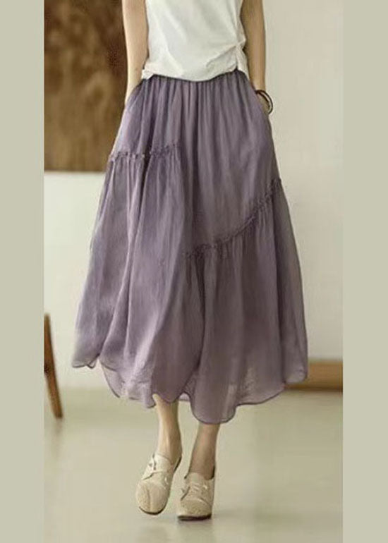 Green Stripes Elastic Waist Asymmetrical a Line Skirts Spring