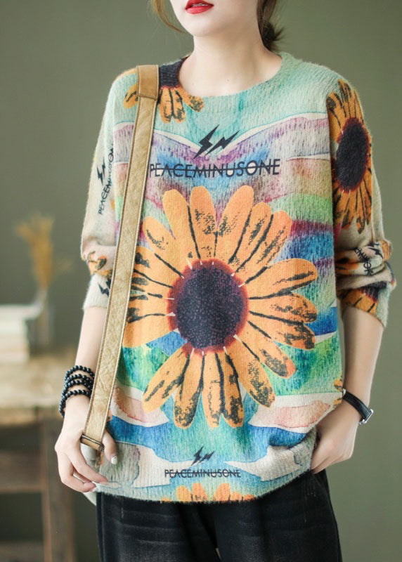 O-neck Print Fall Knitted Sweater Tops