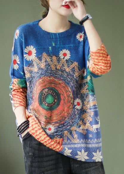 Rainbow O-neck Print Fall Knitted Sweaters