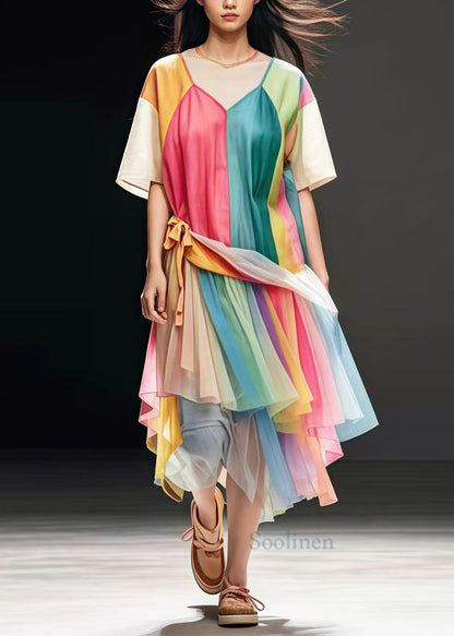 Rainbow Oversized Patchwork Tulle Dress Summer