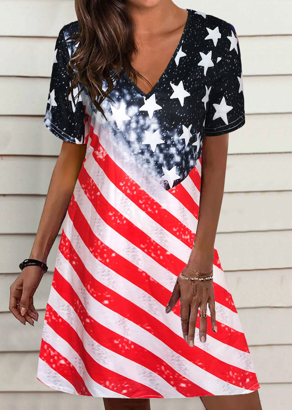 Red Blue V Neck Print Maxi Dresses for Summer
