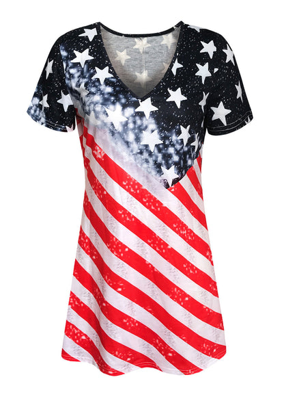 Red Blue V Neck Print Maxi Dresses for Summer