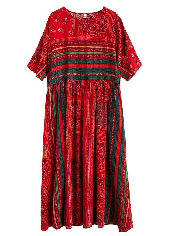Red Loose Patchwork Print Summer Dress