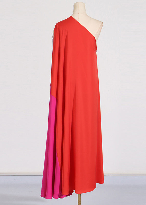 Red One Shoulder Patchwork Maxi Dress Summer