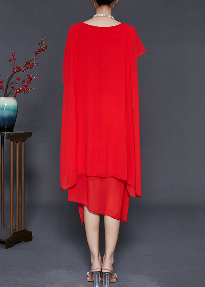 Red Oversized Chiffon Holiday Dress Summer