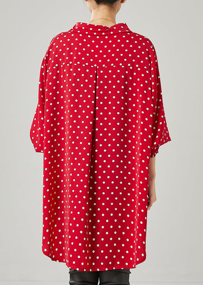 Red Oversized Dot Chiffon Shirt Top Spring