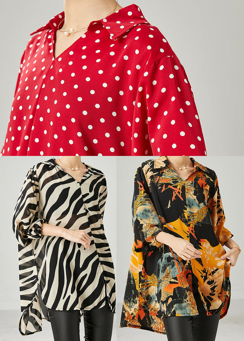 Red Oversized Dot Chiffon Shirt Top Spring