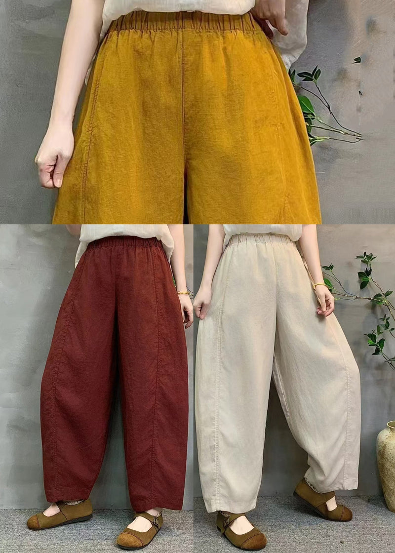 Red Oversized Linen Crop Pants Summer