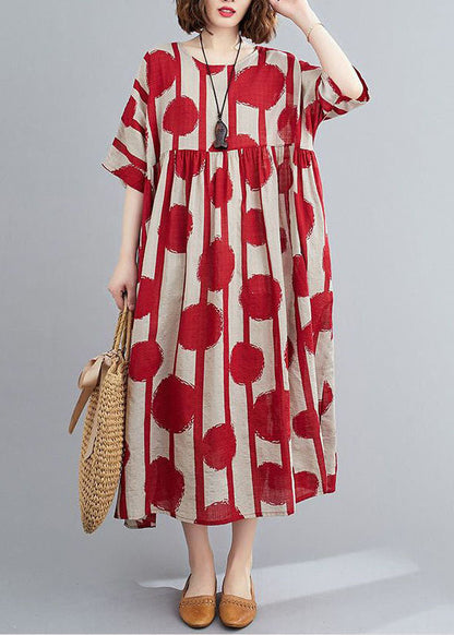 Red Oversized Print Cotton Vacation Dress Summer