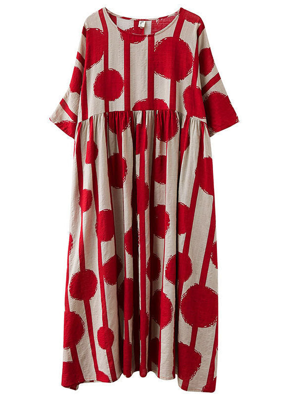 Red Oversized Print Cotton Vacation Dress Summer