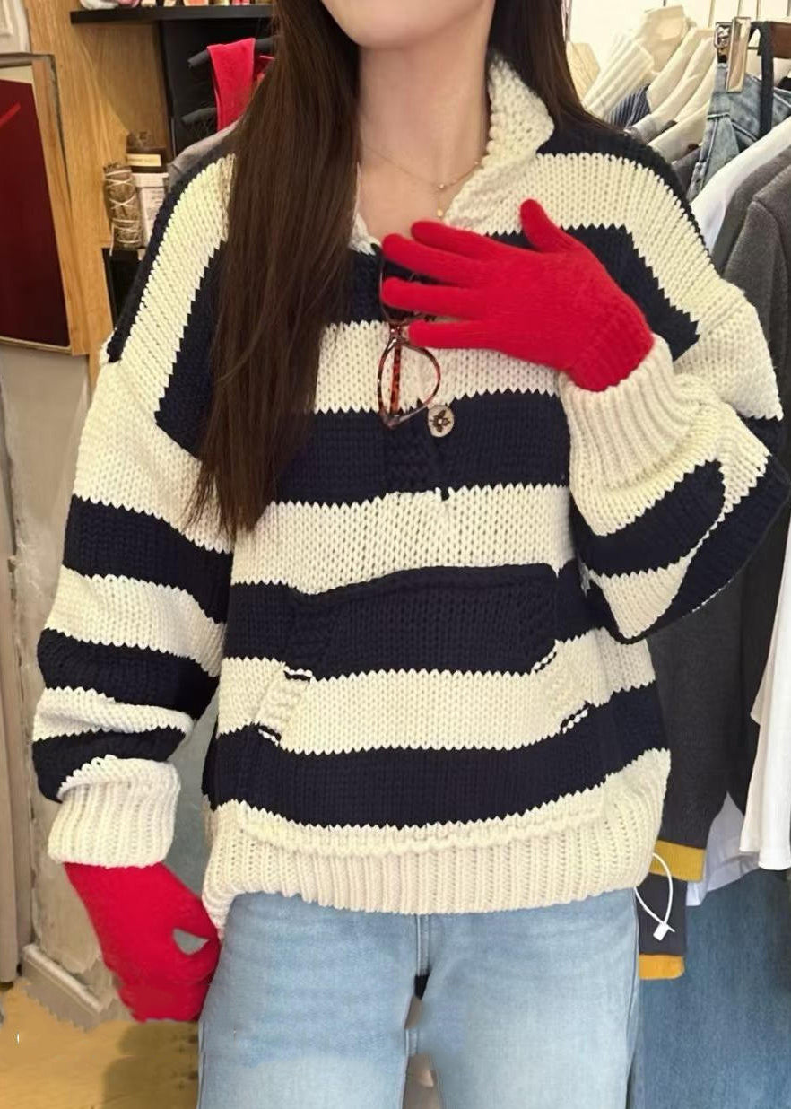 Red Oversized Striped Knit Sweaters Winter