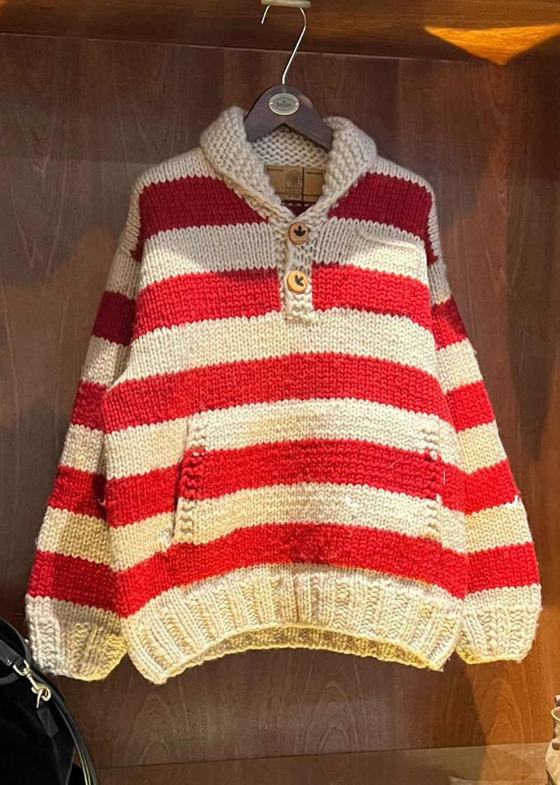 Red Oversized Striped Knit Sweaters Winter