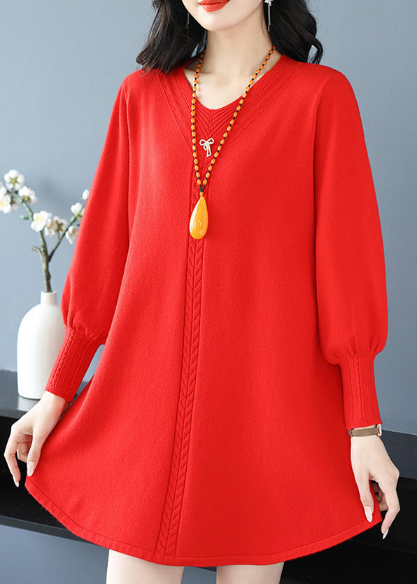 Red Patchwork Thick Cotton Knitted Sweaters Winter