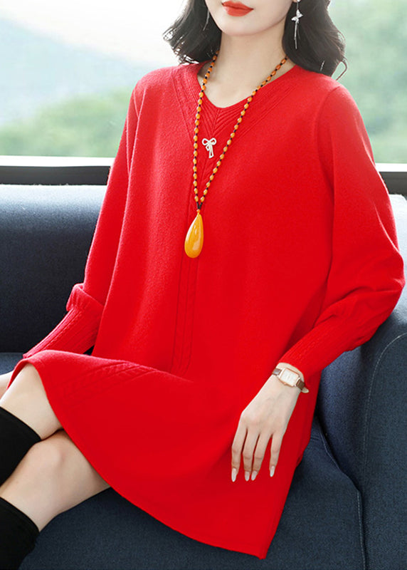 Red Patchwork Thick Cotton Knitted Sweaters Winter