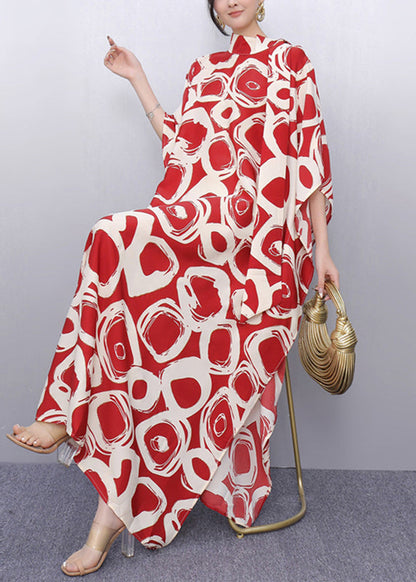 Red Peter Pan Collar Print Robe Dresses Summer